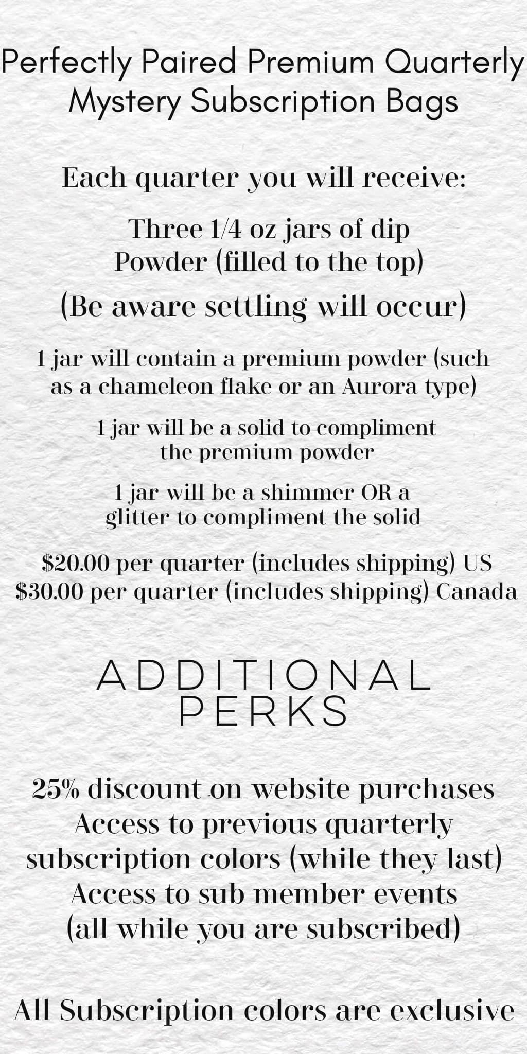 NEWLY STRUCTURED QUARTERLY SUBSCRIPTION BAG DETAILS! - Double Dipp'd Dip Powder